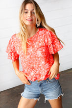 Load image into Gallery viewer, Sunset Orange Floral Flutter Sleeve Woven Top