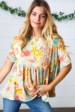 Load image into Gallery viewer, Peach &amp; Aqua Floral Babydoll Top