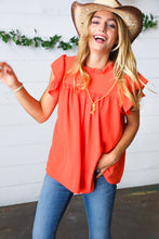 Load image into Gallery viewer, Red-Orange Mock Neck Flutter Sleeve Top