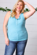 Load image into Gallery viewer, Ice Blue Cotton Rib Henley Button Down Tank Top