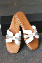 Load image into Gallery viewer, White Vegan Leather &amp; Rhinestone Slide Sandals