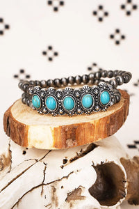DOVE CREEK TURQUOISE AND SILVER PEARL BRACELET
