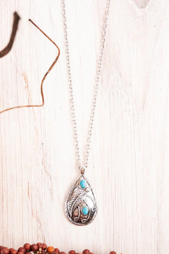 TURQUOISE SAND CREEK TEARDROP SILVERTONE NECKLACE