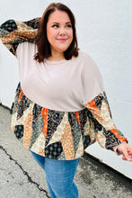 Load image into Gallery viewer, All I AskTaupe Boho Patchwork Print Babydoll Top