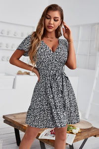 V Neck Short Sleeve Belt Floral Dress - Unique Inspirations by Tracy and Anna