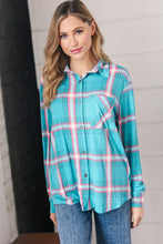 Load image into Gallery viewer, Teal &amp; Pink Plaid Front Pocket Shirt Shacket