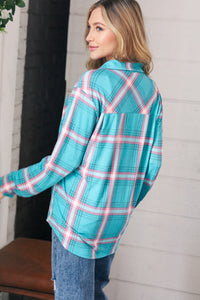 Teal & Pink Plaid Front Pocket Shirt Shacket
