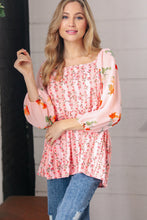 Load image into Gallery viewer, Pink/Red Chiffon Floral Square Neck Babydoll Blouse