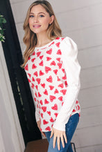 Load image into Gallery viewer, Heart Print French Terry Puff Sleeve Top