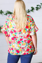 Load image into Gallery viewer, Red Flat Floral Pring Dolman Ruffle Frill Sleeve Blouse