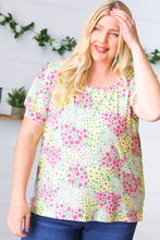 Load image into Gallery viewer, Canary/Mint Floral Square Neck Bubble Sleeve Top