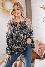 Load image into Gallery viewer, Boho Floral Ethnic Print Front Tie Woven Blouse