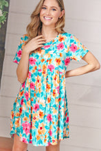 Load image into Gallery viewer, Teal &amp; Magenta Floral Babydoll Fit and Flare Dress