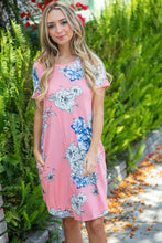 Load image into Gallery viewer, Peach Short Sleeve Big Floral Scalloped Swing Dress