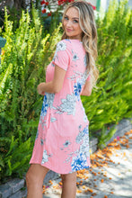 Load image into Gallery viewer, Peach Short Sleeve Big Floral Scalloped Swing Dress