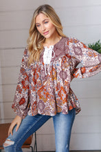 Load image into Gallery viewer, Cinnamon Boho Eyelet Lace Up Babydoll Blouse