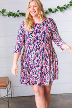 Load image into Gallery viewer, Navy Floral Flare Midi Dress