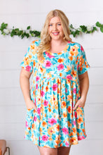 Load image into Gallery viewer, Teal &amp; Magenta Floral Babydoll Fit and Flare Dress