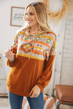 Load image into Gallery viewer, Rust Aztec Hacci Color Block Hoodie