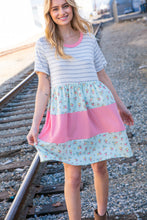 Load image into Gallery viewer, Floral and Stripe Color Block Fit and Flare Rib Dress