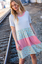 Load image into Gallery viewer, Floral and Stripe Color Block Fit and Flare Rib Dress