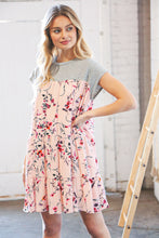 Load image into Gallery viewer, Blush Floral Crinkle Rayon &amp; Terry Babydoll Tiered Dress