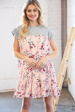 Load image into Gallery viewer, Blush Floral Crinkle Rayon &amp; Terry Babydoll Tiered Dress