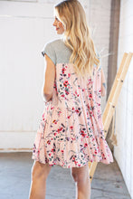 Load image into Gallery viewer, Blush Floral Crinkle Rayon &amp; Terry Babydoll Tiered Dress