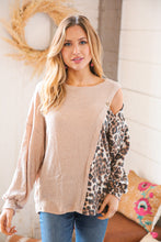 Load image into Gallery viewer, Taupe Peekaboo Shoulder Leopard Print Top