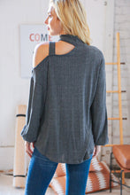 Load image into Gallery viewer, Dark Grey Ribbed Hacci Cold Shoulder Halter Top