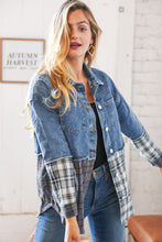 Load image into Gallery viewer, Washed Cotton Denim Plaid Color Block Jacket