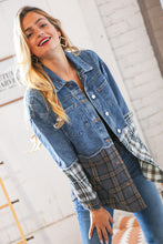 Load image into Gallery viewer, Washed Cotton Denim Plaid Color Block Jacket