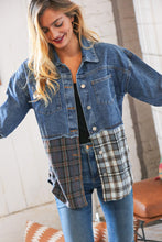 Load image into Gallery viewer, Washed Cotton Denim Plaid Color Block Jacket