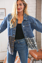 Load image into Gallery viewer, Washed Cotton Denim Plaid Color Block Jacket
