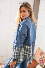 Load image into Gallery viewer, Washed Cotton Denim Plaid Color Block Jacket
