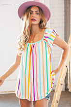 Load image into Gallery viewer, Multicolor Vertical Stripe Ruffle Frill Sleeve Top