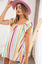 Load image into Gallery viewer, Multicolor Vertical Stripe Ruffle Frill Sleeve Top