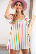 Load image into Gallery viewer, Multicolor Vertical Stripe Ruffle Frill Sleeve Top
