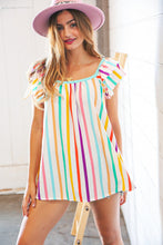Load image into Gallery viewer, Multicolor Vertical Stripe Ruffle Frill Sleeve Top