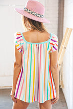 Load image into Gallery viewer, Multicolor Vertical Stripe Ruffle Frill Sleeve Top