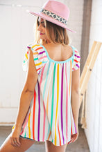 Load image into Gallery viewer, Multicolor Vertical Stripe Ruffle Frill Sleeve Top