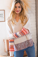 Load image into Gallery viewer, Taupe Paisley &amp; Striped Twofer French Terry Top