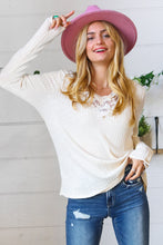 Load image into Gallery viewer, Cream Rib Lace V Neck Button Detail Top