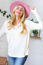 Load image into Gallery viewer, Cream Rib Lace V Neck Button Detail Top