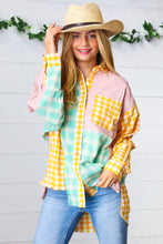 Load image into Gallery viewer, Mint &amp; Pink Cotton Plaid Check Baby Doll Raglan Shirt