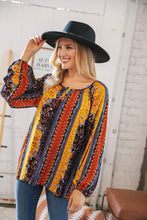 Load image into Gallery viewer, Boho Vertical Floral Front Tie Peasant Woven Blouse