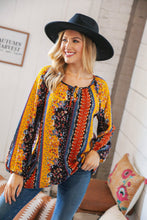 Load image into Gallery viewer, Boho Vertical Floral Front Tie Peasant Woven Blouse