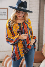 Load image into Gallery viewer, Boho Vertical Floral Front Tie Peasant Woven Blouse