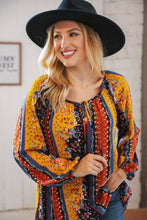 Load image into Gallery viewer, Boho Vertical Floral Front Tie Peasant Woven Blouse