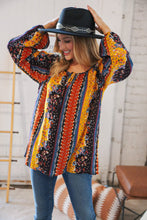 Load image into Gallery viewer, Boho Vertical Floral Front Tie Peasant Woven Blouse